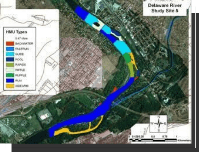 A map of the delaware river showing different locations.