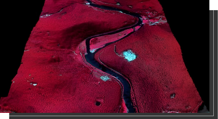 A red and black image of a river